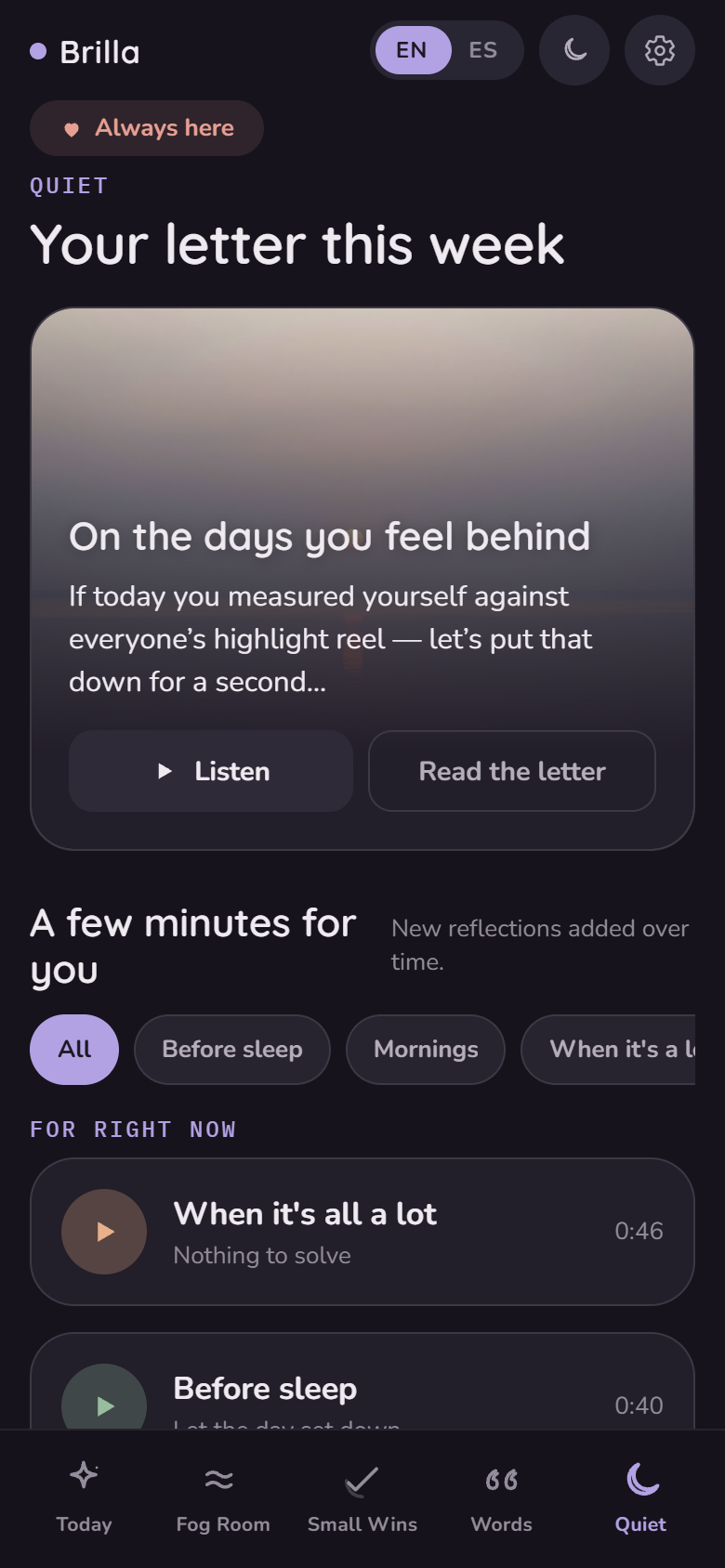 Quiet Corner — audio reflections and a weekly letter